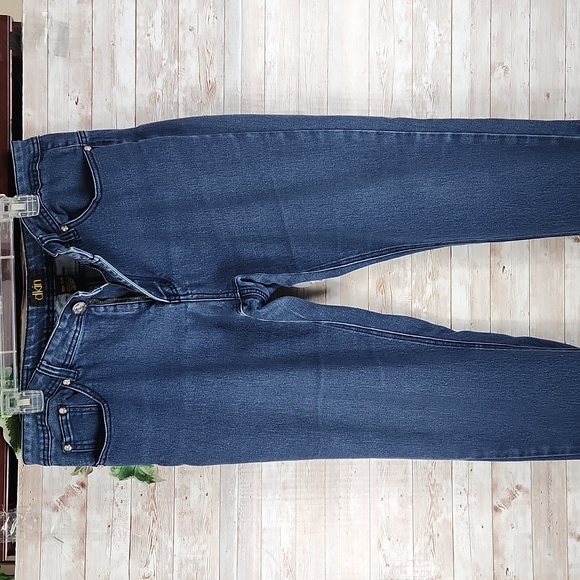 Dkin Denim - Dkin, Women's blue denim jeans, clear stones, silver embroidery on back pockets.